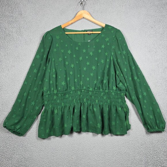 TORRID Top Size 3X Crinkle Chiffon With Star Smocked Waist Puff Sleeve Peplum - Picture 1 of 12